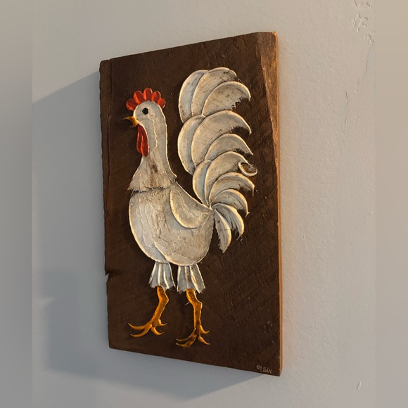 Rustic Hand-Painted On Wood Rooster Wall Art, Quirky, Farmhouse, Country Kitchen - Picture 13 of 14